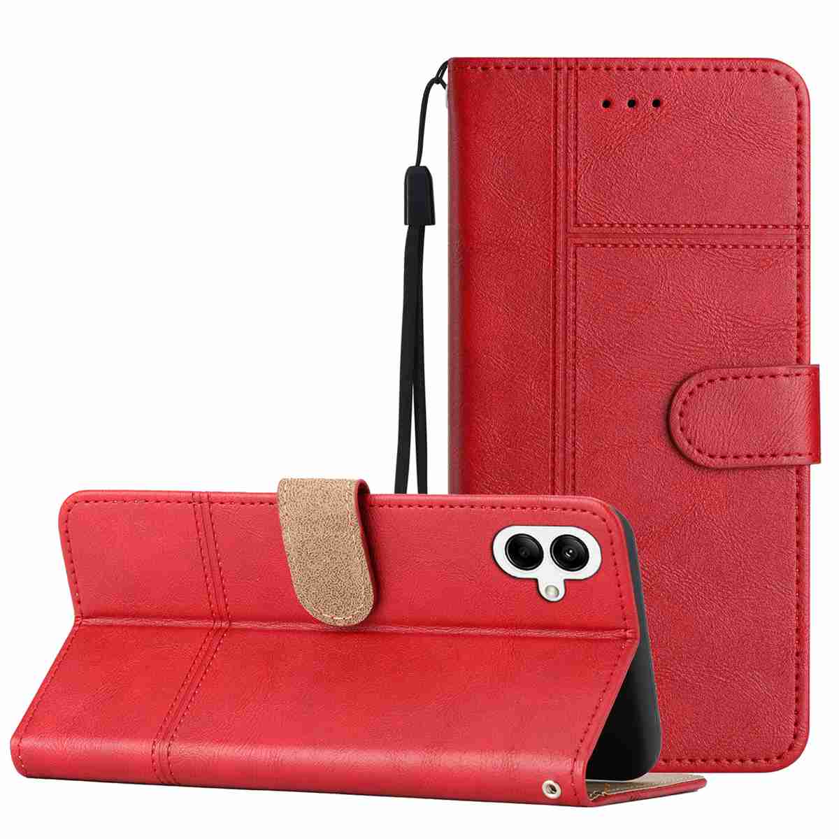 

For Samsung Galaxy A07 Wallet Case Line Imprinted Cowhide Texture PU Leather Phone Cover Red