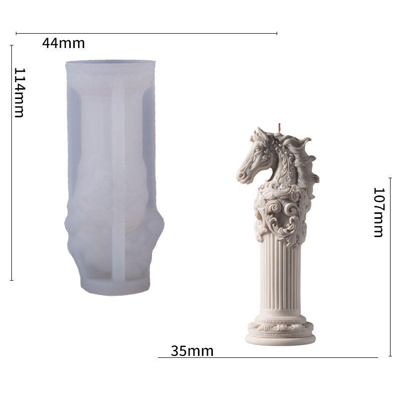 Classical Horse Head Scented Candle Mold Lion King Totem Roman Pillar Silicone Mold DIY Relief Wax Craft Maker for Home Decor