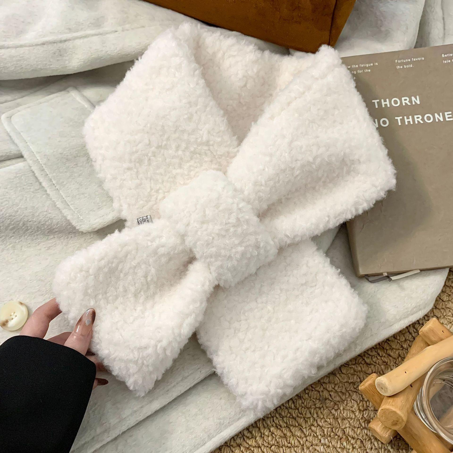 Cross Shaped Scarf Winter Warm Thicken Velvet Shawl Korean Versatile Neck Protection Windproof Coldproof Fashion Plush Scarf One Size