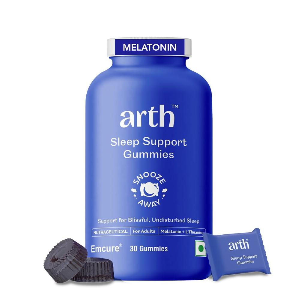 Arth Melatonin 5 Mg Sleep Gummies With L-Theanine, Chamomile & Passion Flower, 30 Veg Gummies for Deep Restful Sleep
