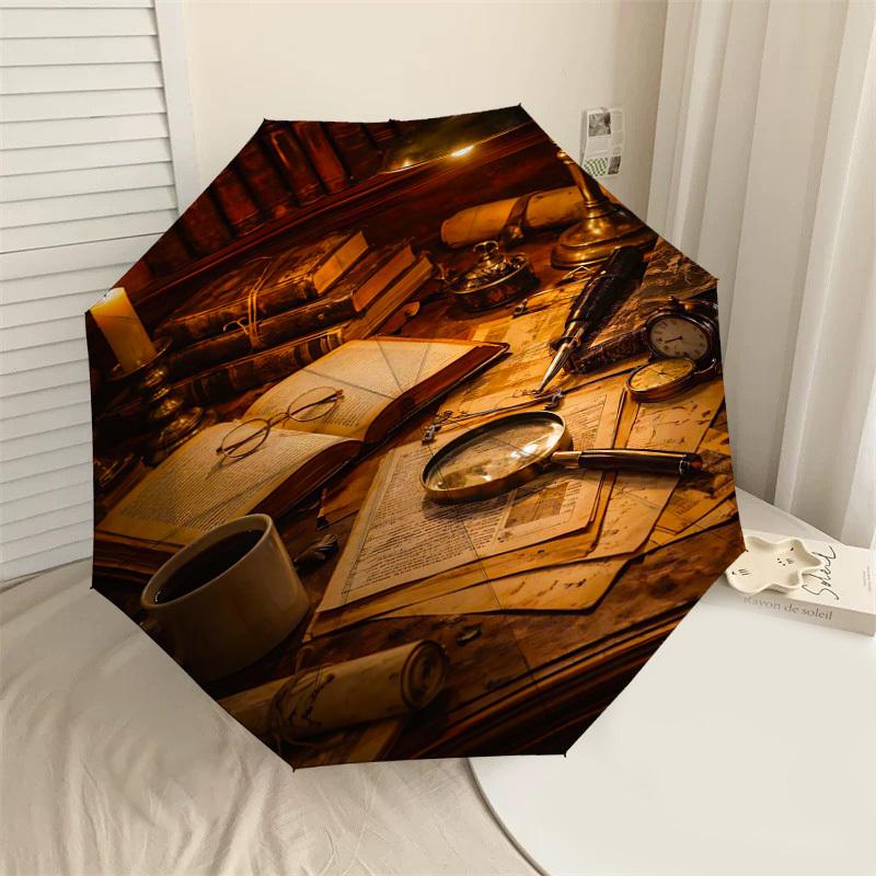 

1PC Vintage Study Umbrella-8-Rib Reinforced, Automatic Open, Lightweight & Durable, Fashion Accessory for Outdoor-D370