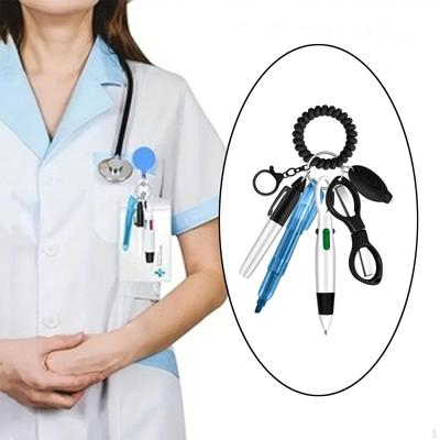 Nurse Pen Kit Colorful Ballpoint Multifunctional Sturdy Compact with Keychain Clip Accessory