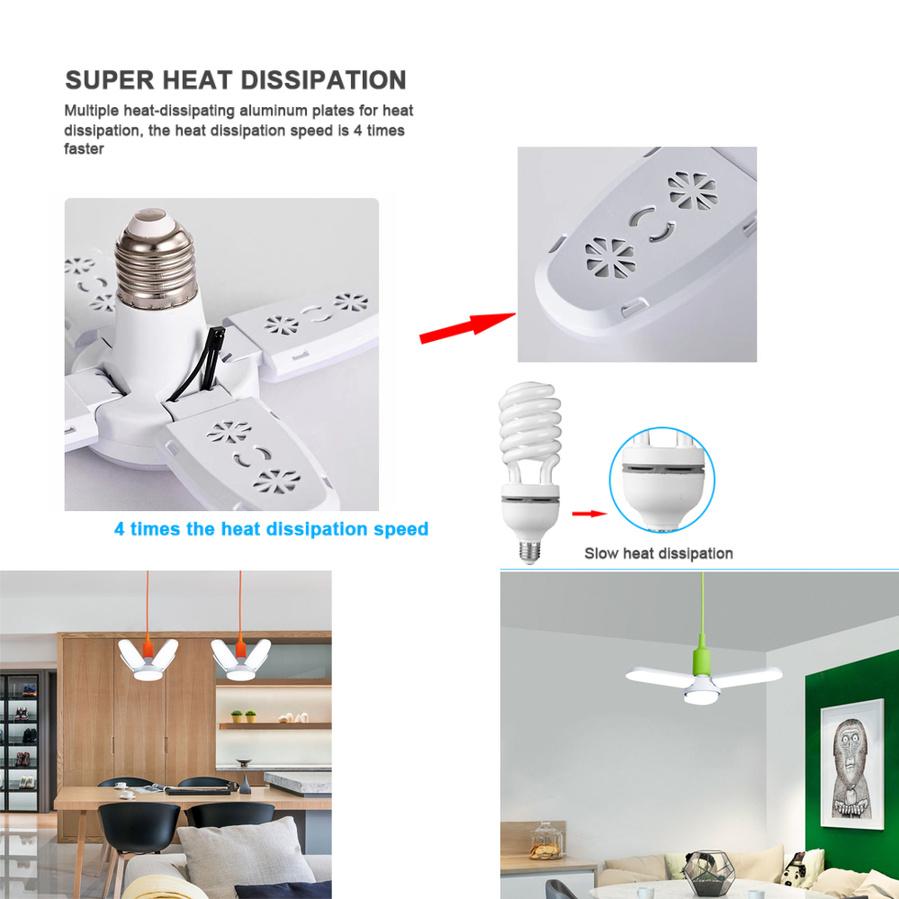 E27 LED Bulb Fan Blade Timing Lamp AC220V 28W Foldable Led Light Bulb Lampada For Home Ceiling Light High quality
