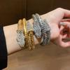 European American Luxury Snake-Inspired Diamond Open Bangle Bracelet for Women