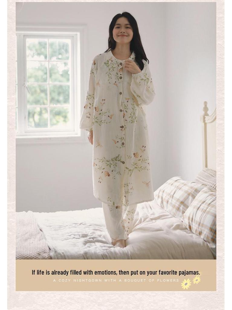 Umstandskleid aus reiner Baumwolle mit Brustpolstern - Leichter Frühlings-/Sommer-Postpartum-Still-Bademantel