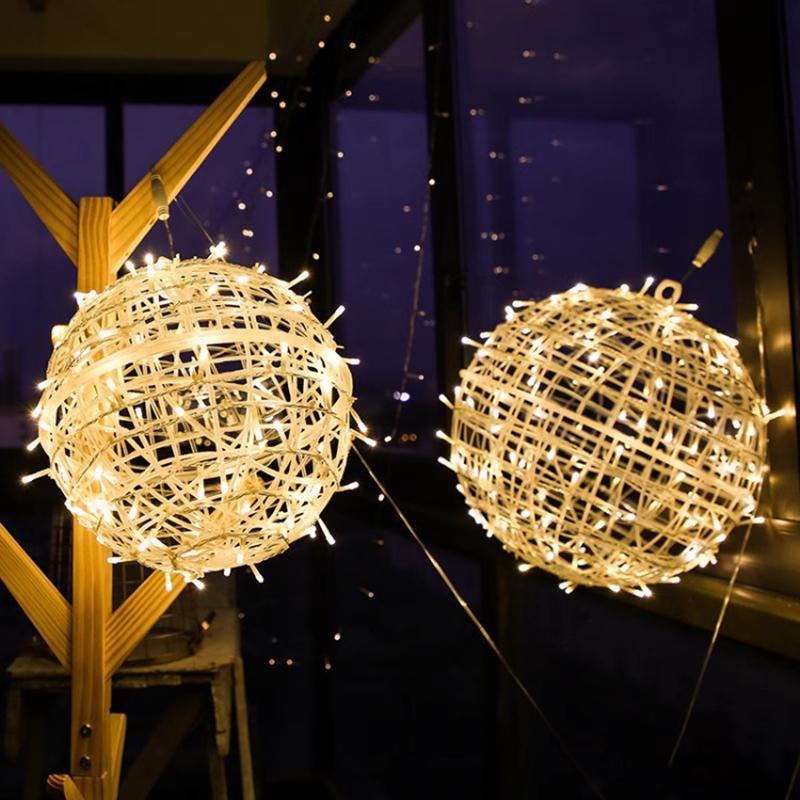 Year 20Cm Hanging Light Led Light Multiple Colors Rattan Ball Fairy Light String Waterproof Garden Holiday Gift