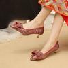 Fashion Women's Slim Heel Shoes Fall New Pointy Shallow Mouth Butterfly Knot Sequin Non-slip Temperament Low Top Shoes