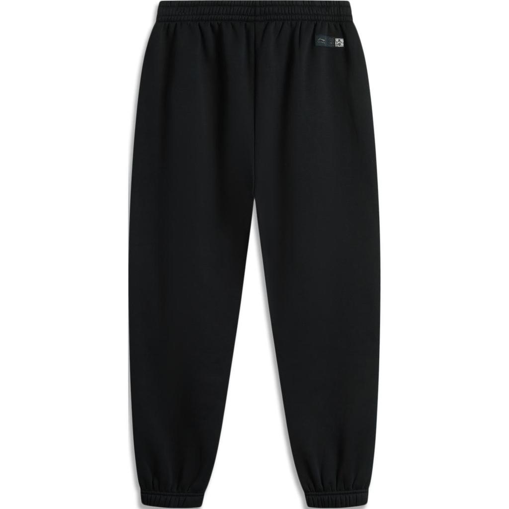 Li Ning Sports Lifestyle Series Solid Color Loose Mid Waist Drawstring Warm Fleece Cuffed Knitted Sweatpants Men Bottoms Black AKLU631-2