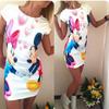 Elegant British Style Floral Print Mini Dress Milk Silk Bodycon Mid-length Dress