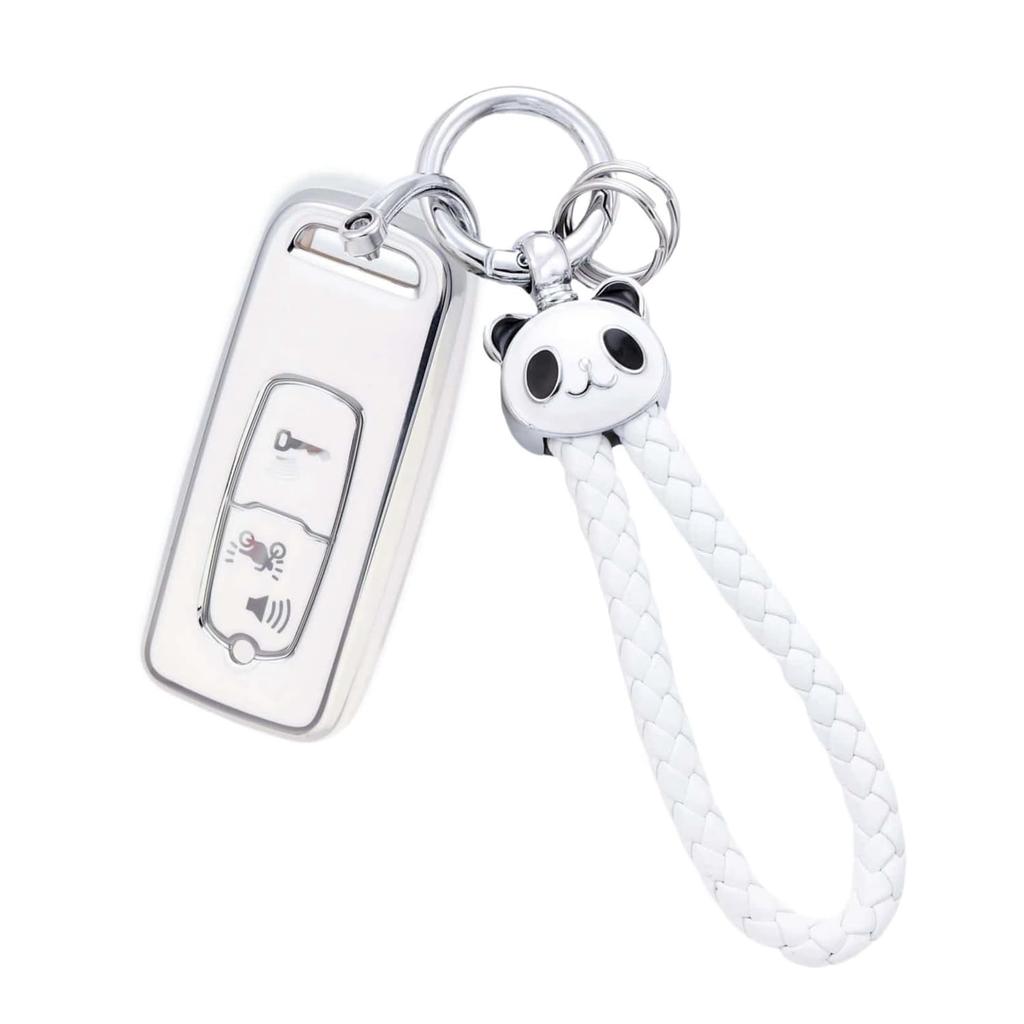 Key Case for Honda Motorcycle PCX Key Cover Cute Car Smart Key Case Key Holder Panda Silver White [HOYZE] 150/125