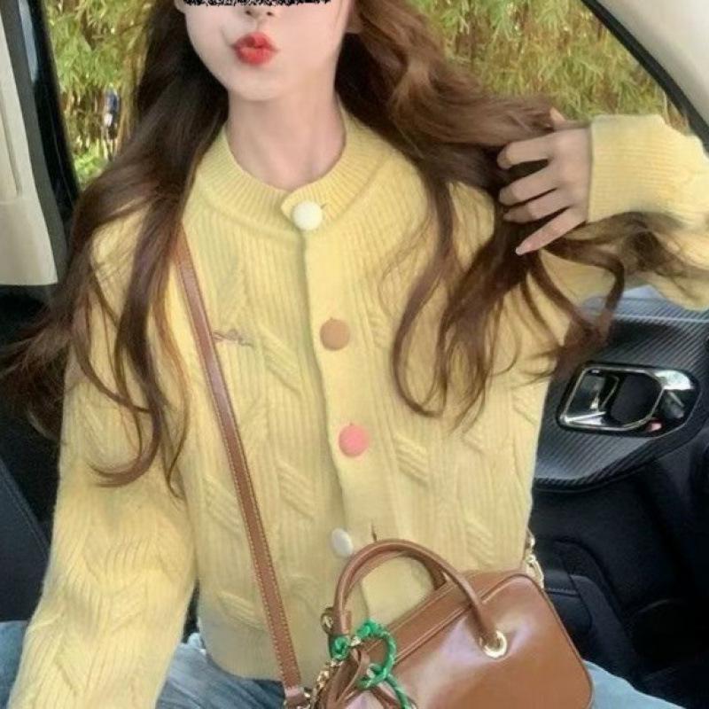 Spring-Autumn Women's Chic Knit Cardigan: Korean Style, Embroidered, Colorful Buttons