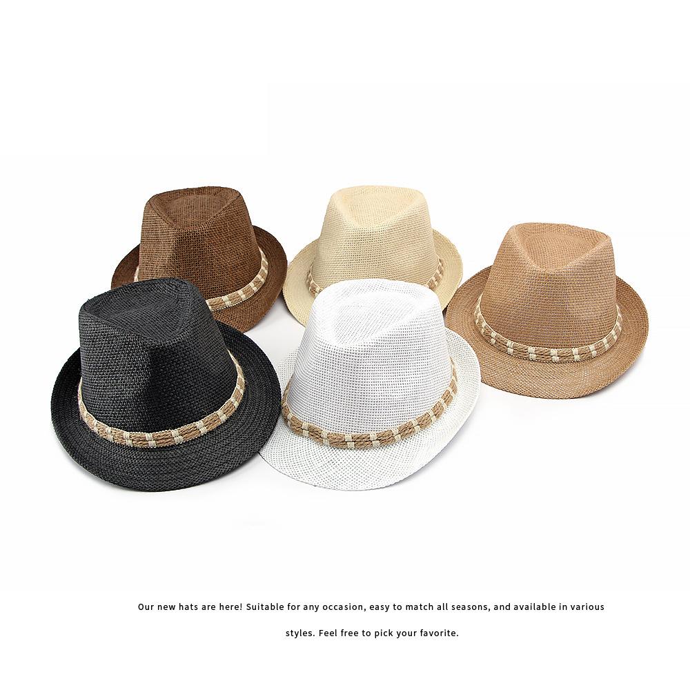Straw Hat Men's Summer Sunshade Beach Hat for Middle-Aged and Elderly Sunscreen Hat Women's British Retro Jazz Hat