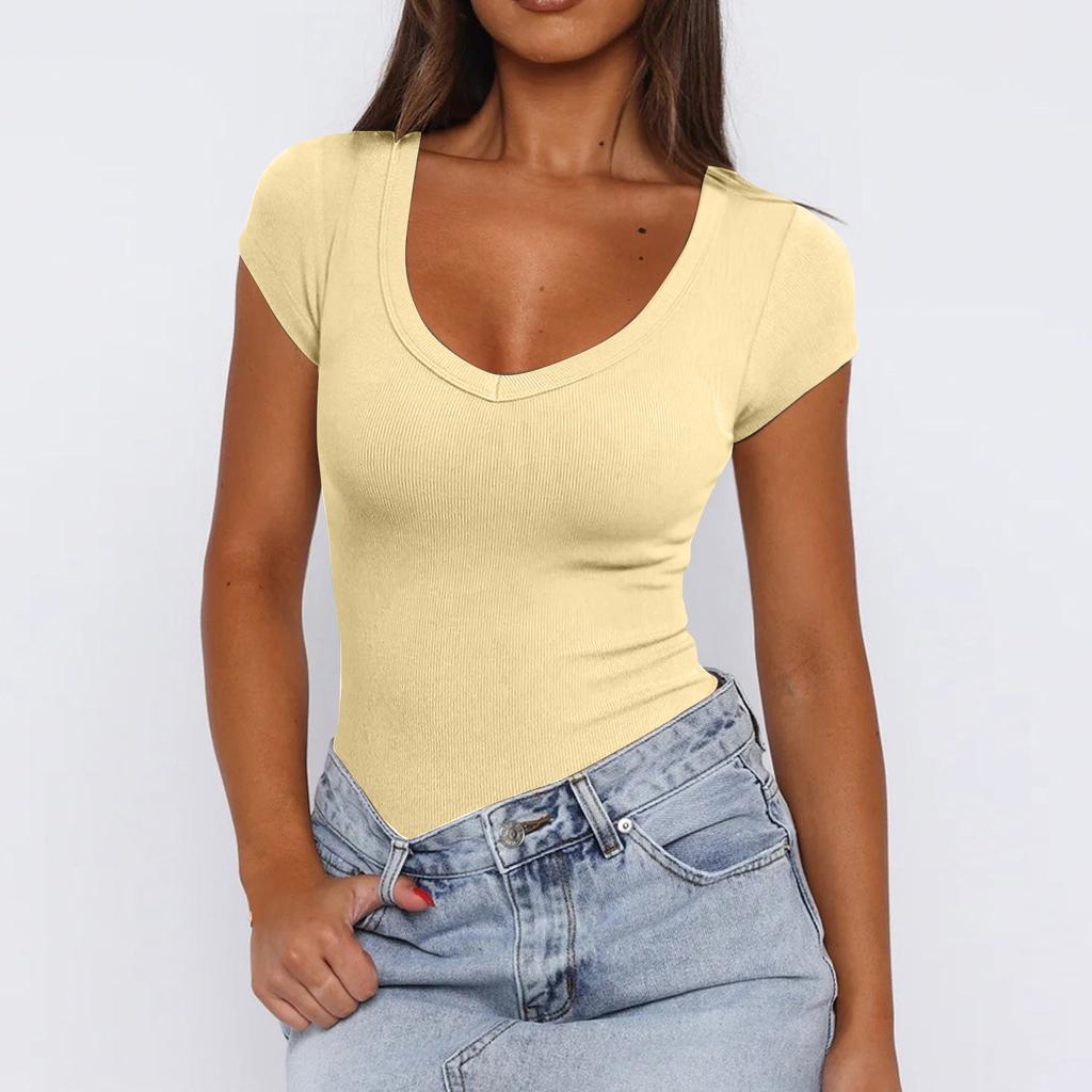 Pull en maille pour femme Couleur Polyvalent Sexy Mode Manches Courtes Top