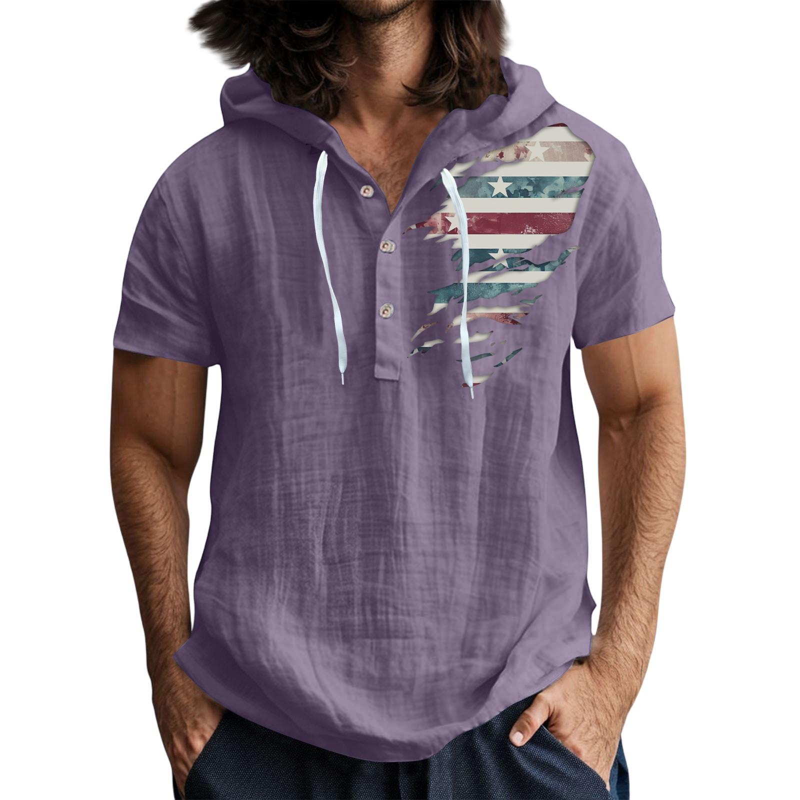 

Чоловіча повсякденна футболка з короткими рукавами та капюшоном, застібнута на ґудзики, з відкритим коміром XL