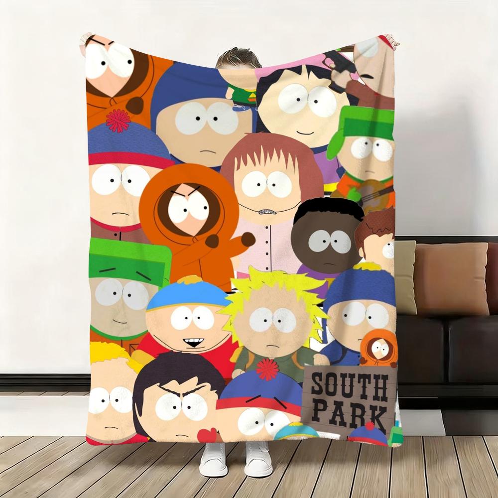 Cute S-South Cartoon P-Park Throw Flannel Fluffy Soft Blanket Warm Skin-Friendly Throw for Sofa Bed Office Nap Winter