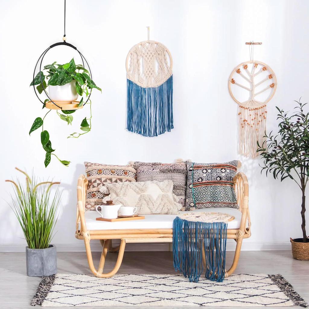 Creative Round Hanging Basket & Flower Wreath Pot - Aerial Wood Plant Stand Ornament