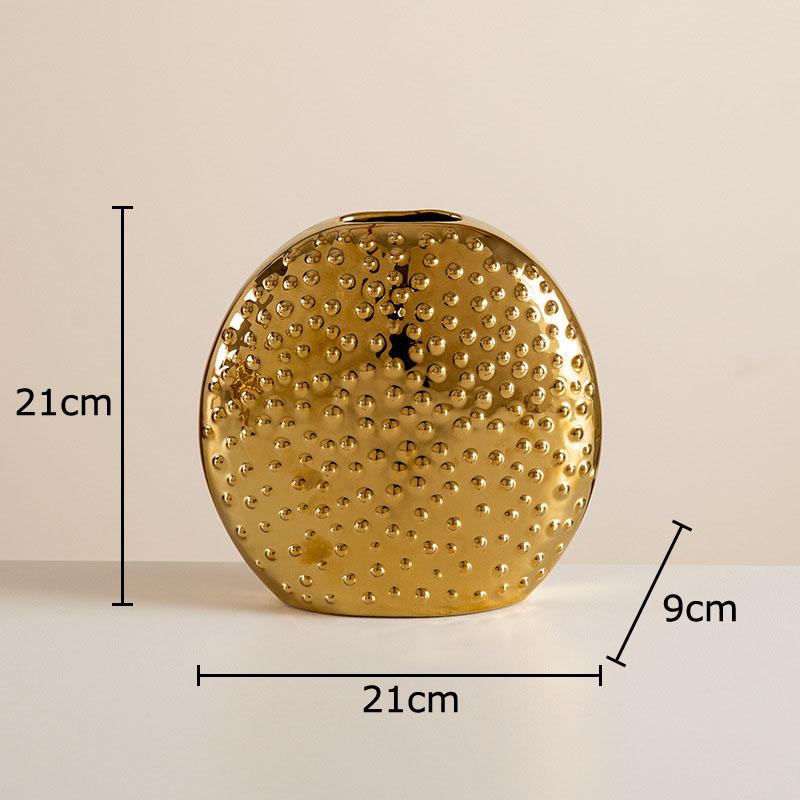 Gold Plated Spikes Ceramic Vase Round Floral Plant Pots Table Decoration Flowers Arrangement Flower Vase Room Aesthetic Decor