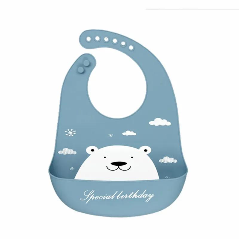 Silicone Baby Bibs Waterproof Cute Cartoon Dinosaur Print Baby Feeding Bib Girl Boy Adjustable Soft Bib Kids Stuff