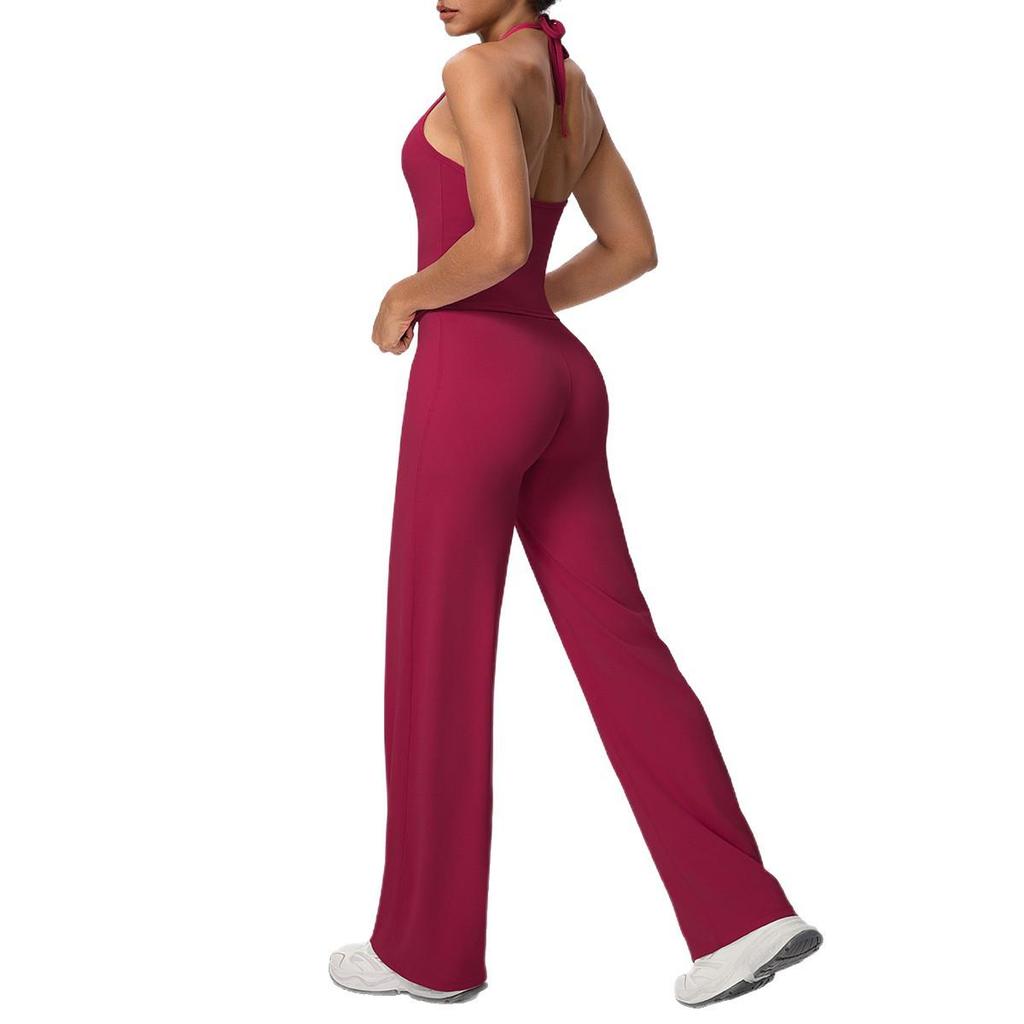 Cross-Back Halter Yoga Tank & High-Waist Wide-Leg Pants Set