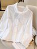 Elegant Women's Long-Sleeve French-Style White Shirt with Flowing Ribbons, 2025 Autumn Collection.