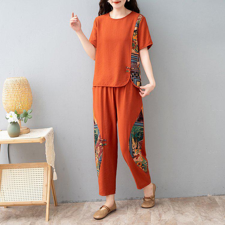 

Summer Style Women s Suit: Stylish, Comfortable, Age-Reducing, Plus-Size, Short Sleeve Outfit for Middle-aged and Elderly Women 4XL (for 135-150 jin)
