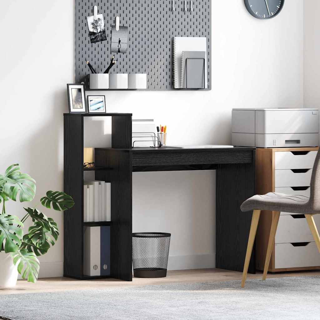 Desk with Shelf Black Oak Effect 100 X 40 X 90 Cm