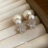 K Real Gold Electroplated Silver Needle Zircon Pearl Star Earrings Simple Fashion Stud Earrings Light Luxury High-end Earrings Women