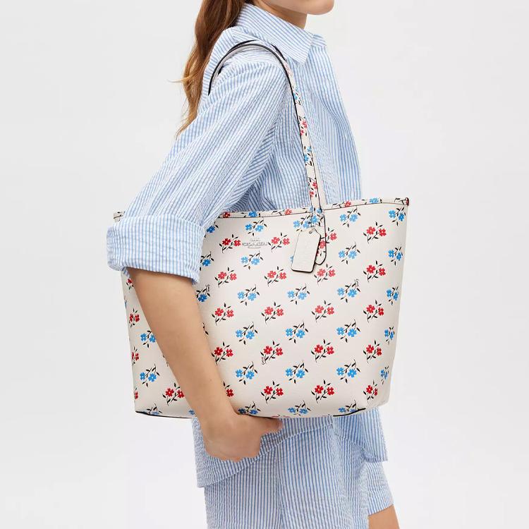 Coach City 33 Floral Print Pebble Leather Tote Bag Women Tote White Multicolor CT832-SVCAH
