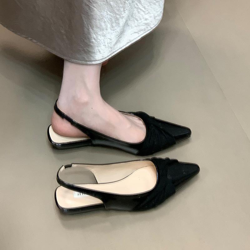 MUKEKe Elegant Solid Color Pointed Head with Skirt Bag Head Sandals Women's 2025 New Celebrity Temperament Rear Strap Single Shoes