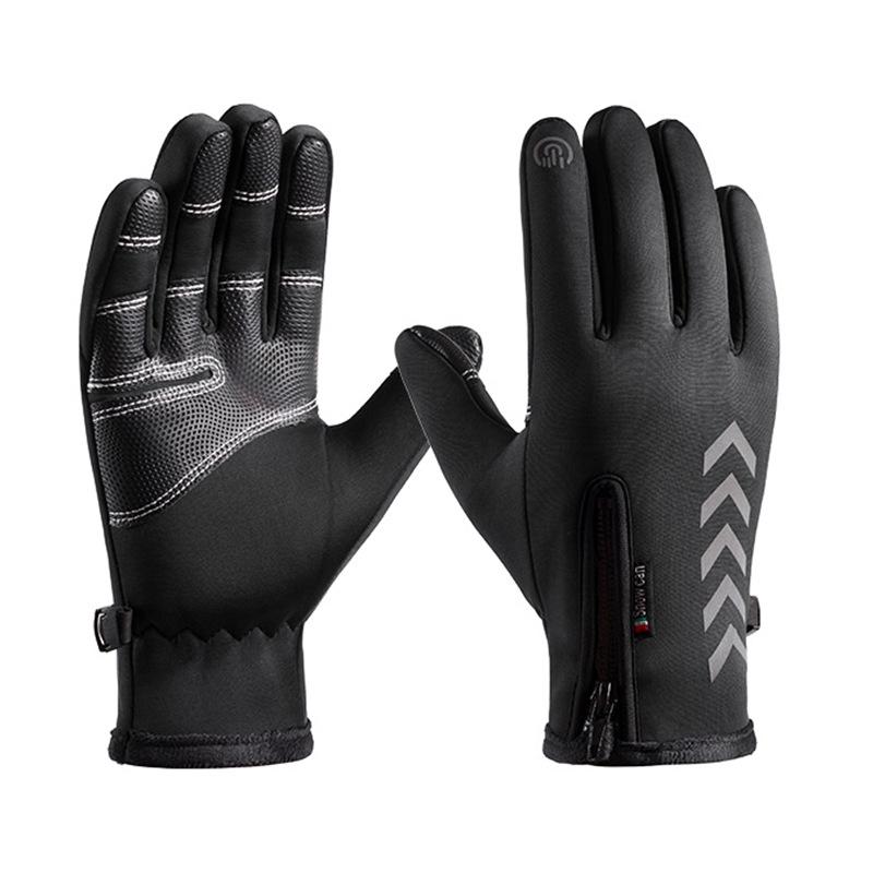 Cycling Gloves for Men Reflective  Waterproof  Zipper Outdoor Warm  Fleece and Thickened Mountaineering Sports Gloves for Women