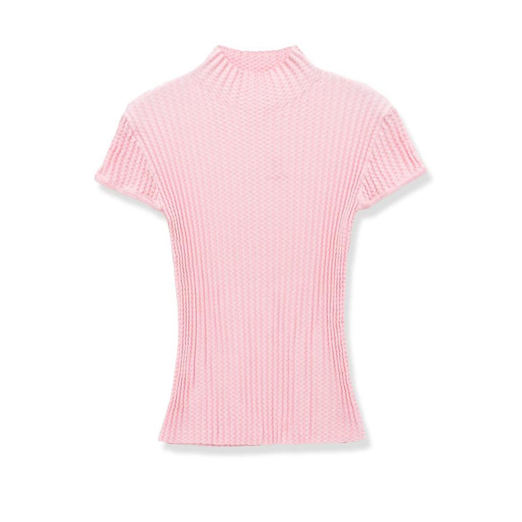 European Spring 2026 Textured Knit Stand Collar Women's Top