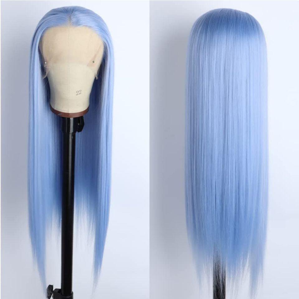 

Wigs Synthetic Hair Blue Long Straight For Women Natural Hairline Heat Resistant Fiber Lace Front Glueless Wigs