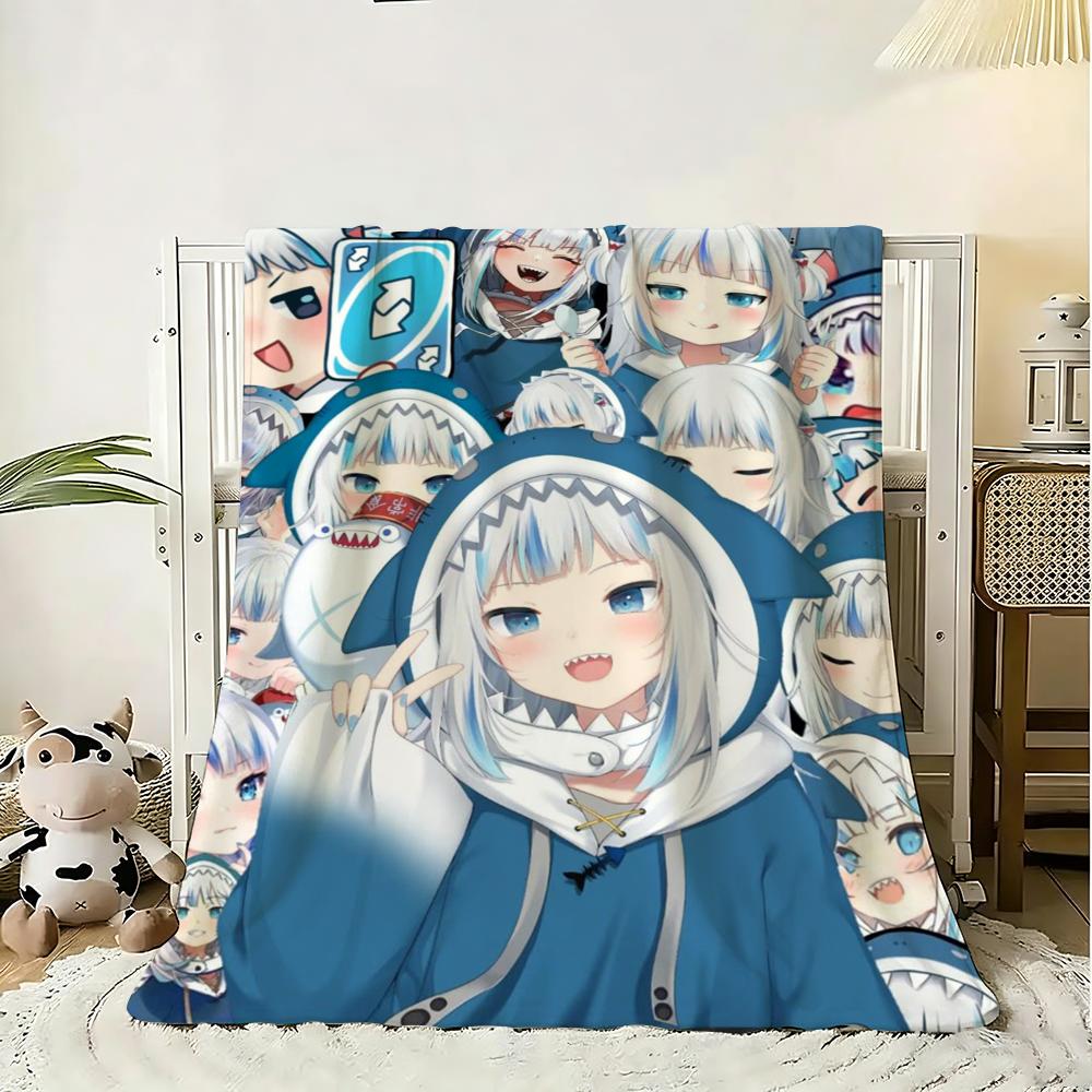 G-Gawr Gura Anime Throw Soft Flannel Throw Blanket, Lightweight Breathable Summer Nap Blanket For Sofa Home Travel Cozy Decor