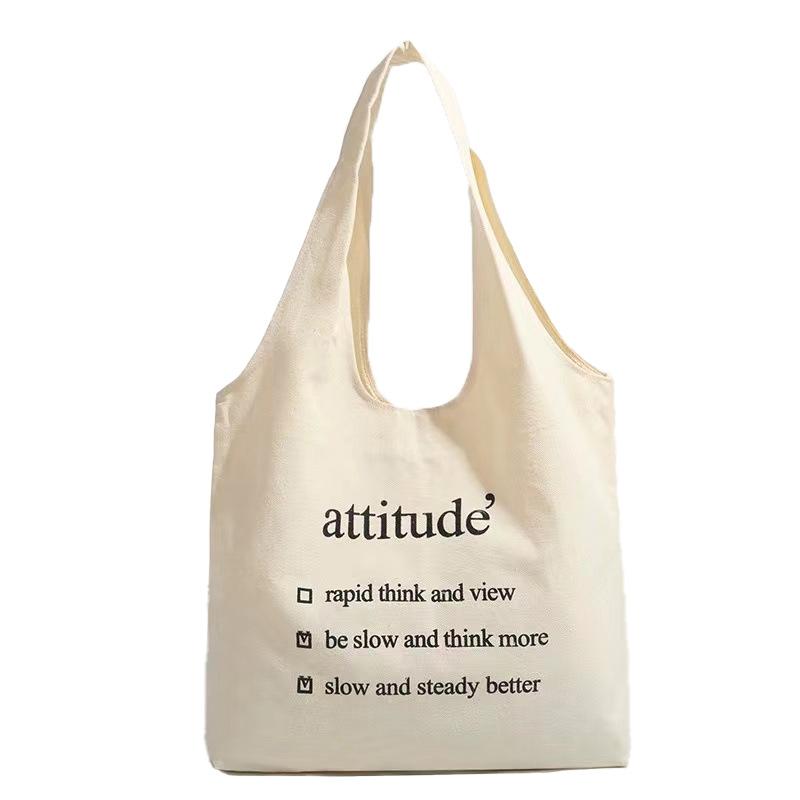 

Lazy canvas bag, simple letter shoulder bag, new literary and leisure large-capacity tote bag