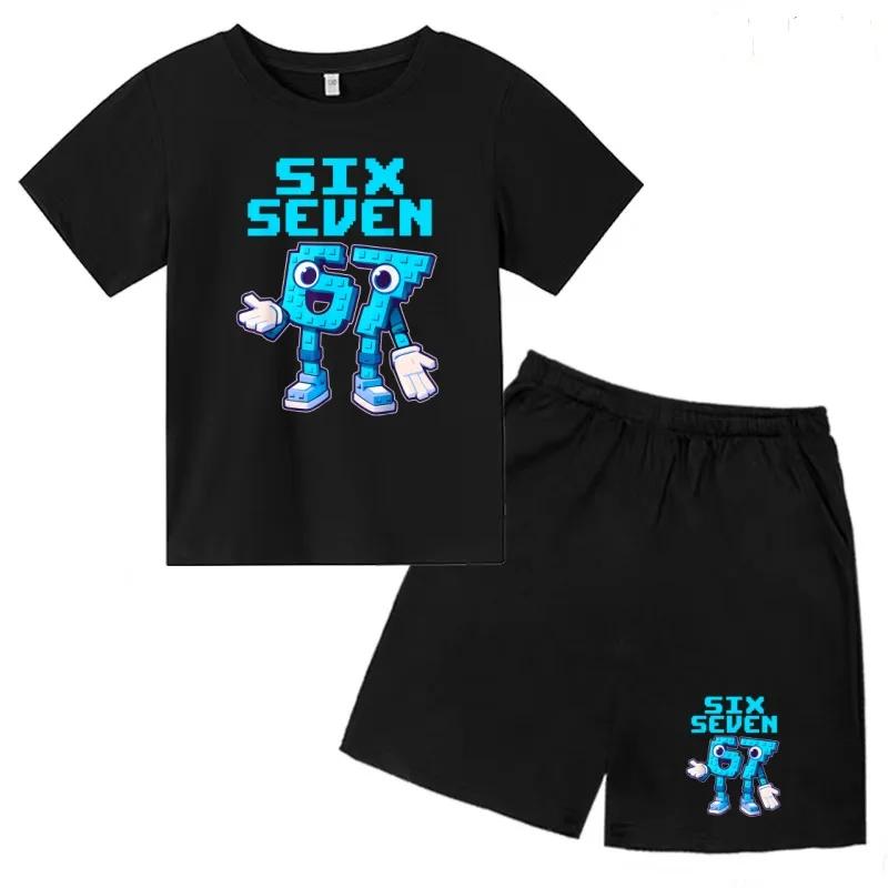 3-12 Ensemble décontracté sportif pour garçons et filles, T-shirt d'été cool à manches courtes et imprimé numéros 6 et 7, style