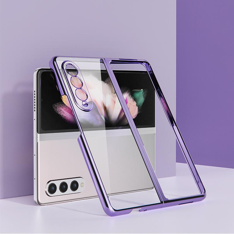 

For Samsung Galaxy Z Fold3 5G Case Electroplating Metal Frame+Tempered Glass Phone Cover Purple