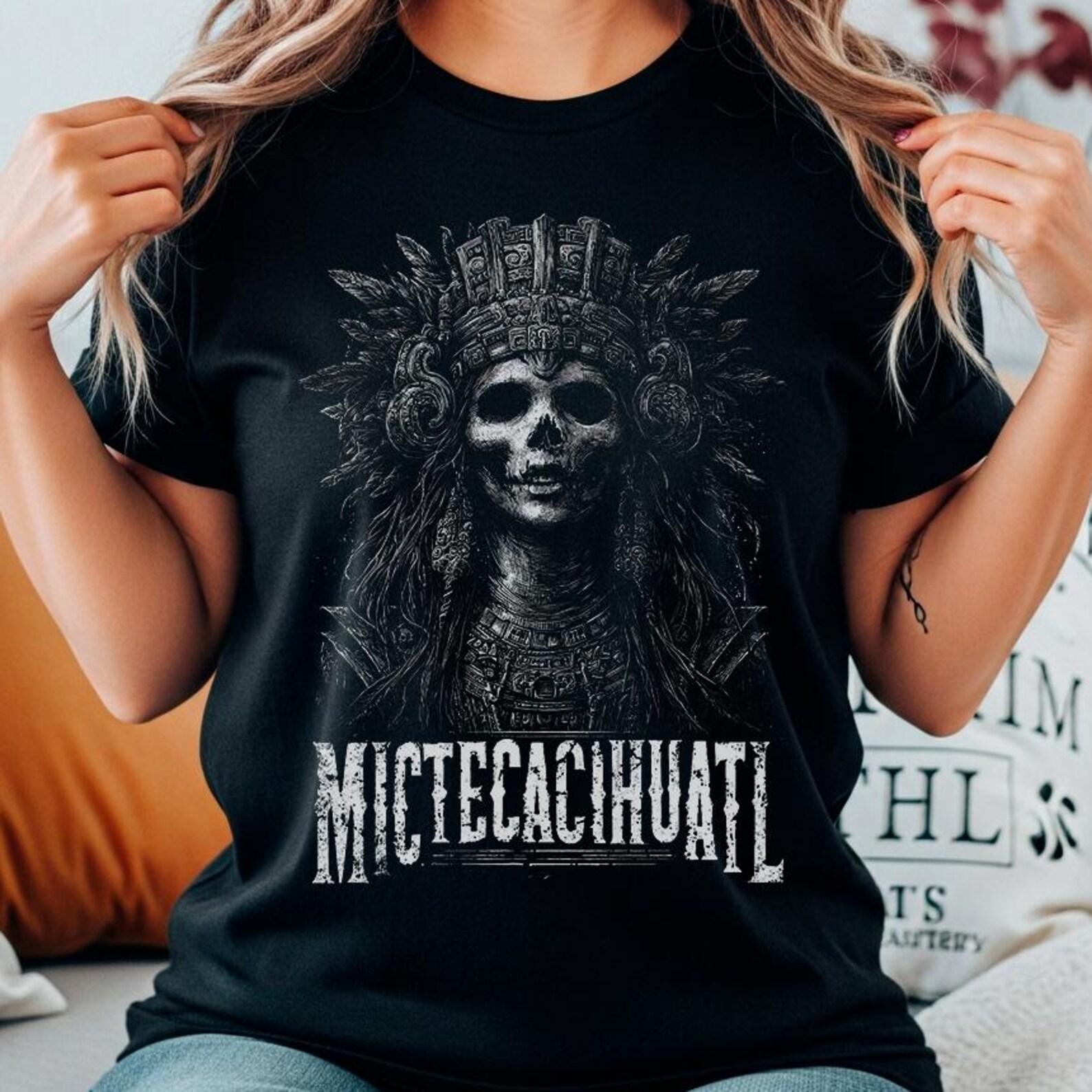 Mictecacihuatl Aztec Goddess Shirt: Mictlan Underworld T-Shirt | Mexica Mythology Dark Art Tee | Indigenous Graphic S