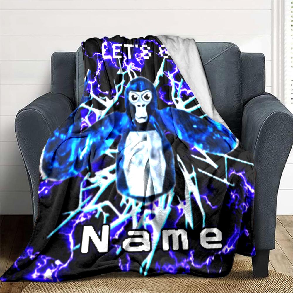 Customiz Name Personality Gorilla Tag Blanket Soft &Warm Sofa Office Bed Travel Lunch Break Blanket, Gift Suitable All Seasons