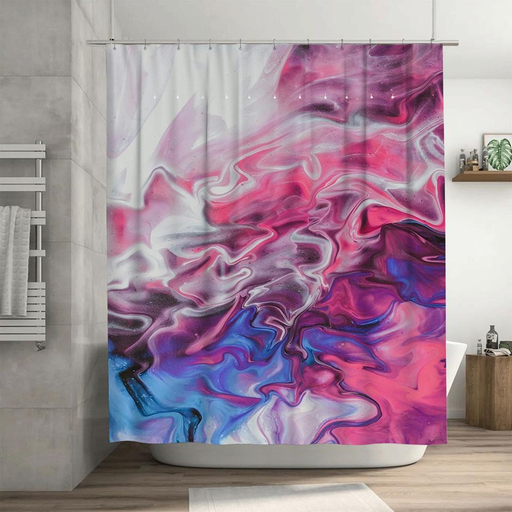 Abstract Watercolor Design Shower Curtain Pink Blue Flowing Waves Decorative Bath Mat Shower Fabric 72 x 84 Inches for Bathroom