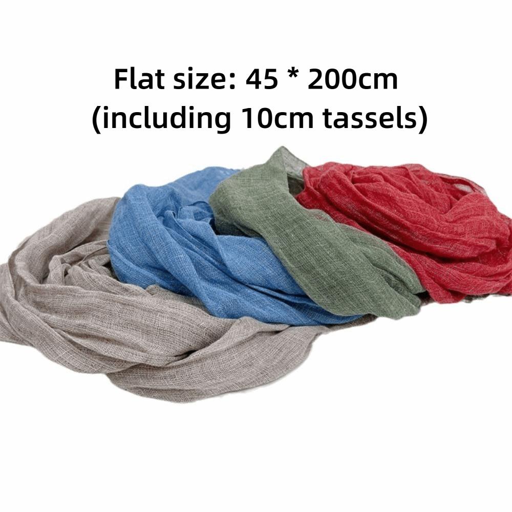 Long Tassel Sun Protection Wrap Solid Color Neck Scarf Casual Pure Linen Scarf Spring Summer