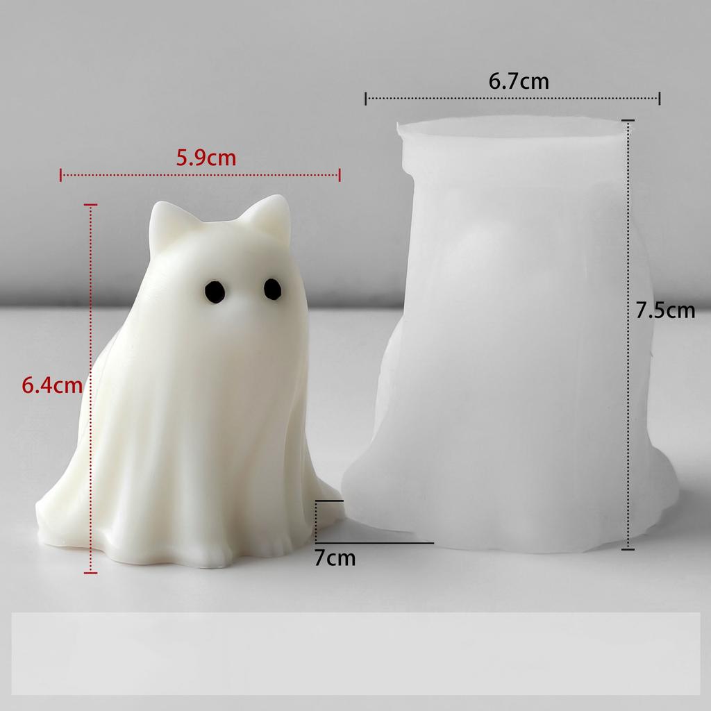 Cute Animal Puppy Kitten Spooky Silicone Mold DIY Ghost Aroma Candle Plaster Decoration Mould Halloween Candle Making Molds