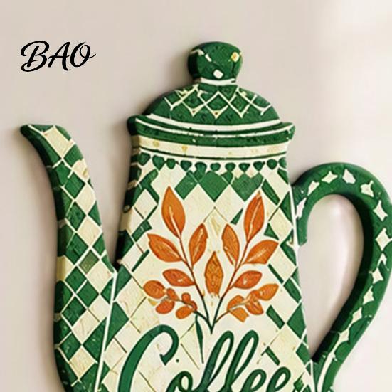 Wooden Wall Ornaments 7Pcs Coffee Themed Decor, 2D Flat Farmhouse Kitchen Art Plaques, Country Style for Dining Room Cafe Home Decoration Customizable