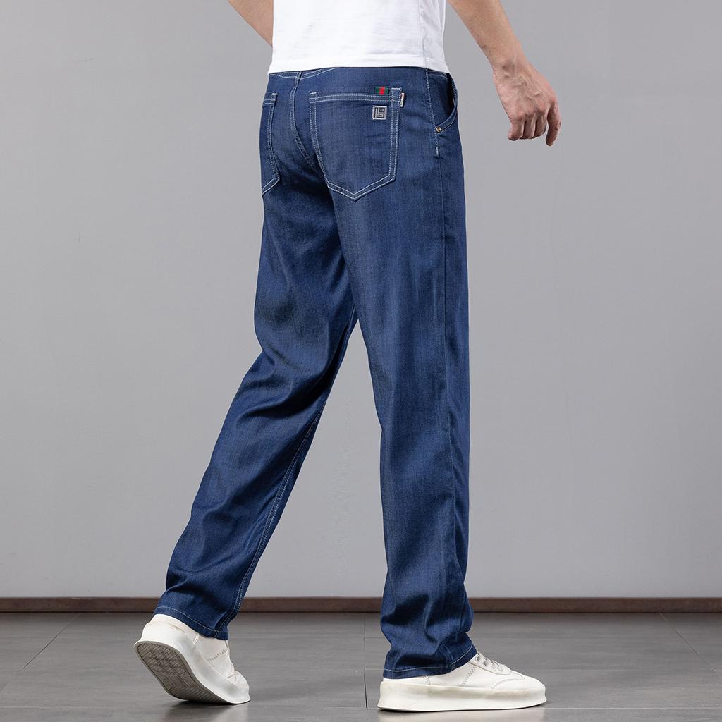 New Summer Lyocell, Cool, Thin, Soft, High-end Men's Denim Trousers, Loose, Straight, Trendy And Versatile