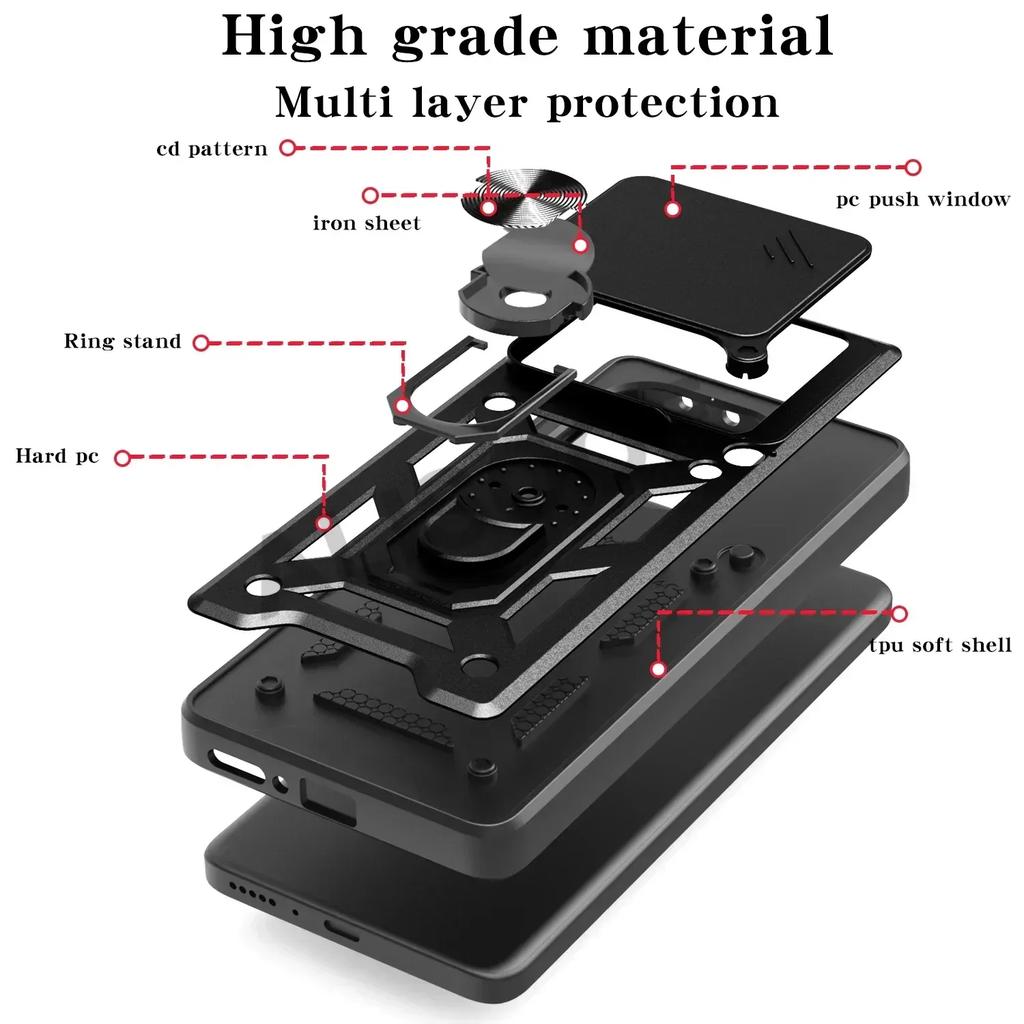 Armor Funda for POCO M7 Pro 5G Case Slide Camera Rotate Ring Stand Shockproof Cover for Xiaomi POCO M7 Pro 5G Capa Funda