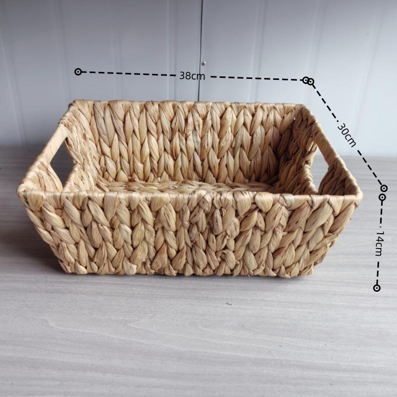 Handmade Water Hyacinth & Rattan Storage Basket for Kitchen, Bedroom, or Coffee Table
