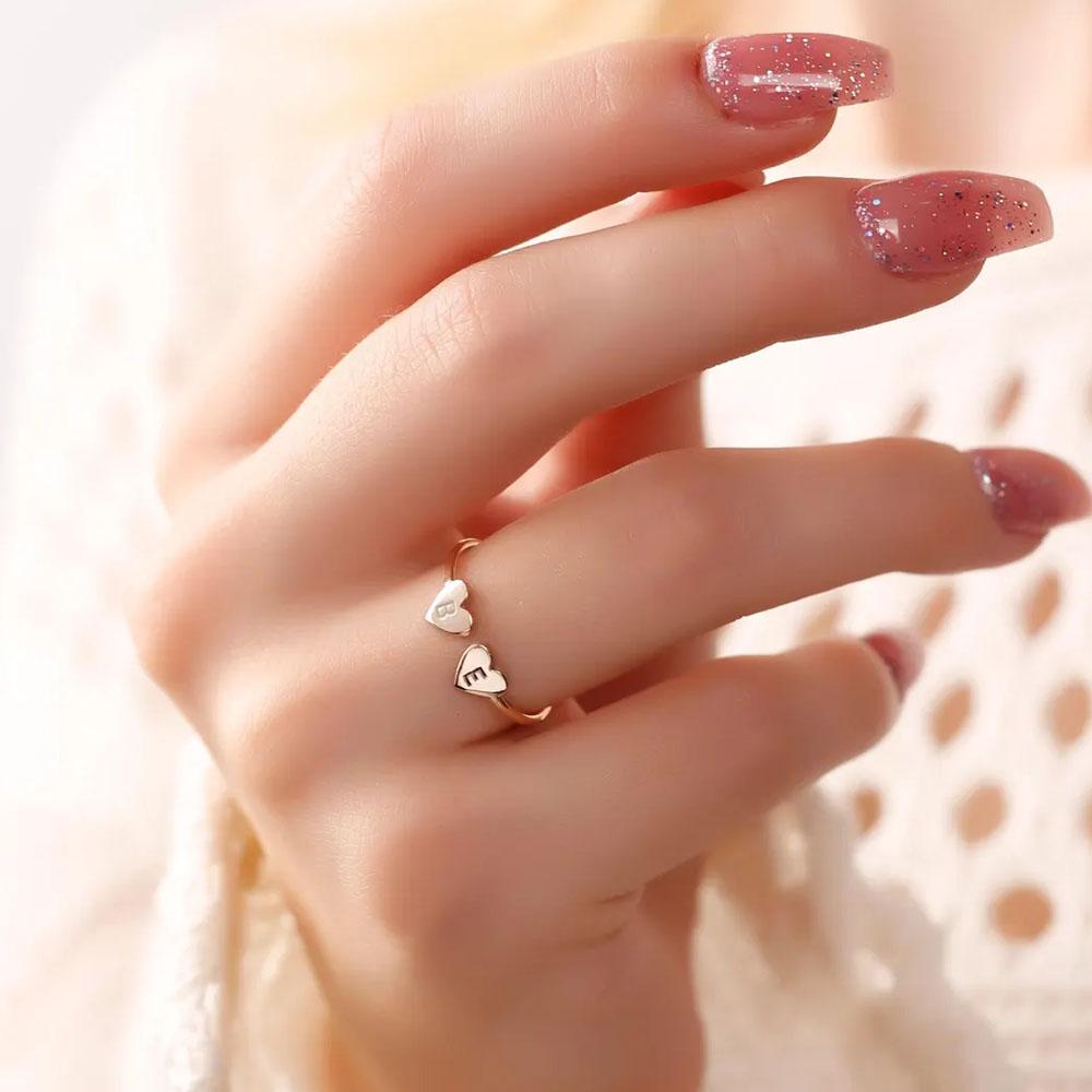 COOLTIME Anel Coração Inicial Personalizado Aço Inoxidável Personalizado Letra Número Gravado Anel de Casal Joia Presente Novo