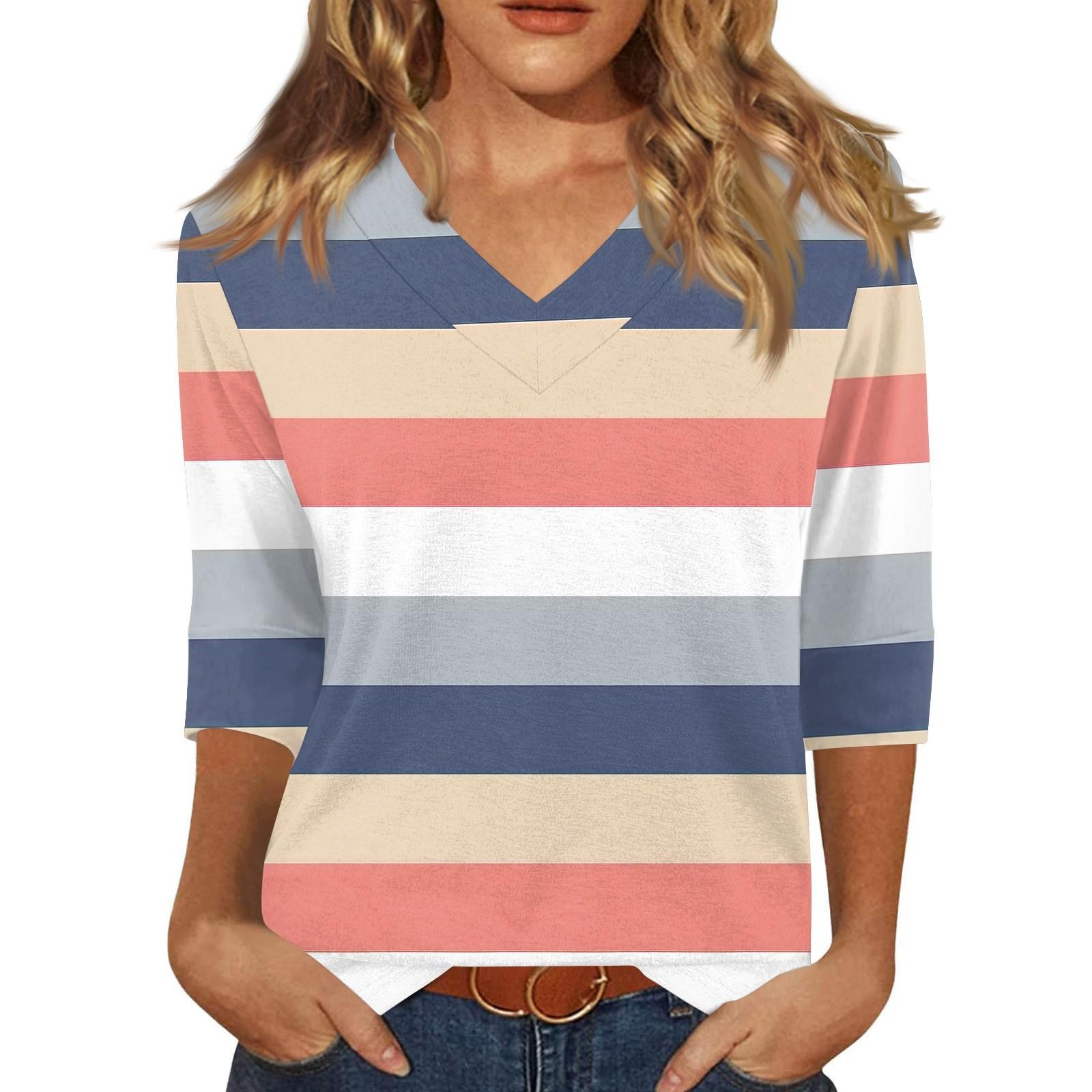 

Женская модная повседневная свободная футболка с v-образным вырезом и рукавами 3/4 с принтом, женский топ L тёмно-синий