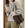 2025 Autumn Korean Lazy Style Grey Long Sleeve Half-Button Women's T-shirt