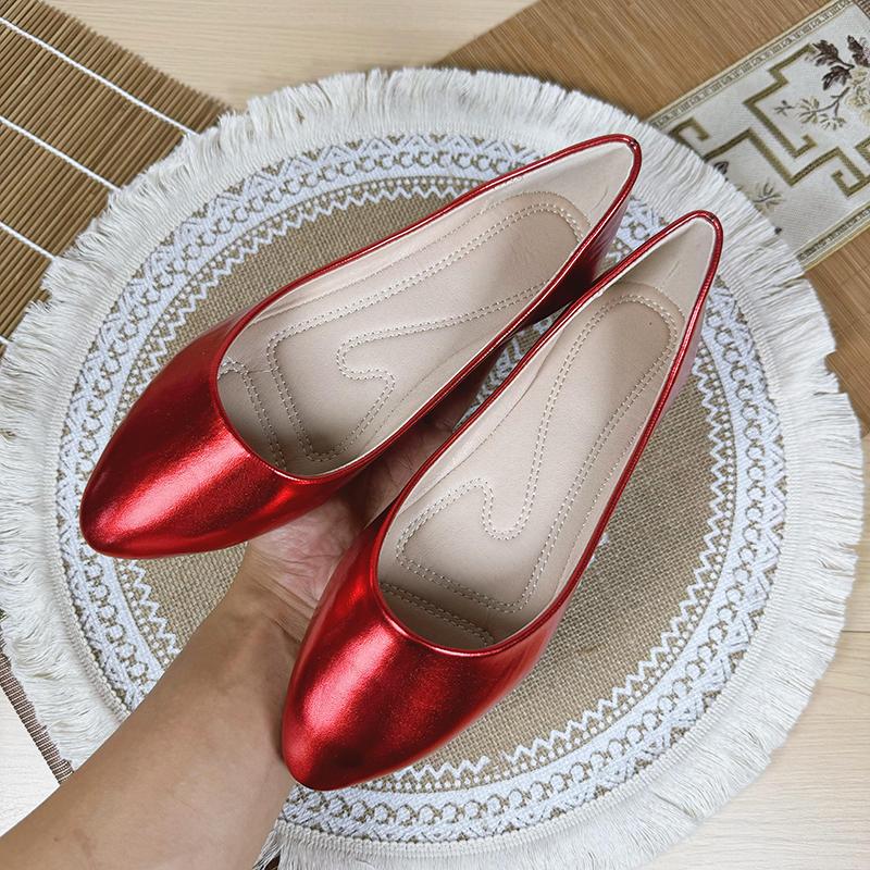 Fashion Flat Shoes for Women 2025 Spring and Autumn New Silver Shallow Mouth Pointed Toe Plus Sized Shoes 42 43 44 Ladies Women