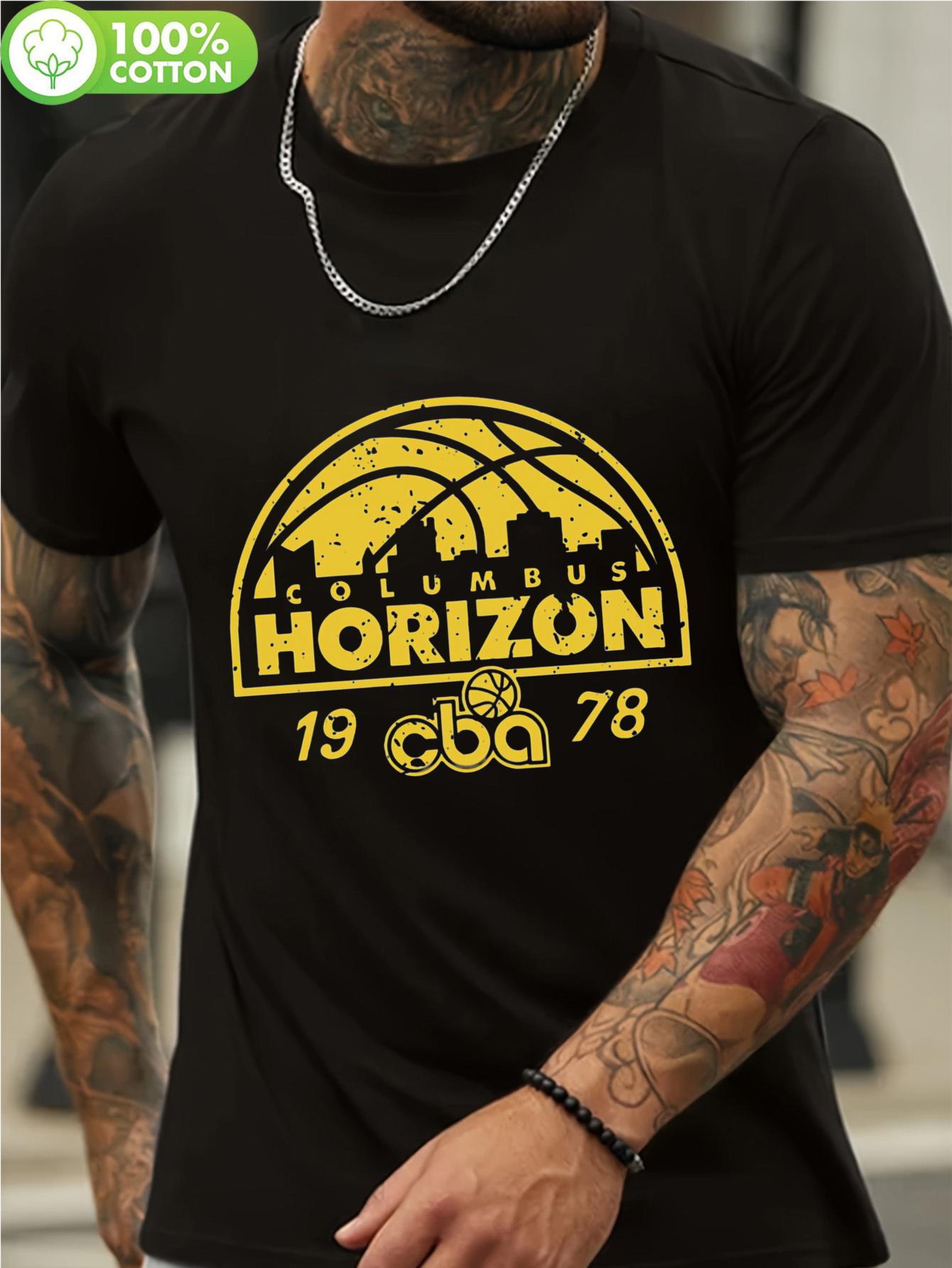 

Columbus 1978 Graphic Crewneck T-shirt - 100% Cotton 180gsm Regular Fit Tee with Basketball & City Skyline Print S